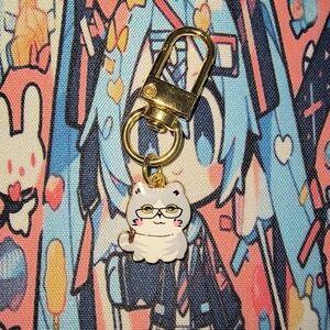 Gold and White Cat Keychain